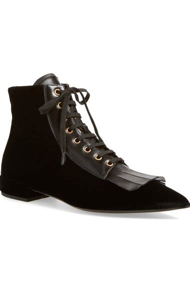 prada kiltie lace-up black velvet leather ankle booties women|PRADA Lace.